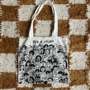 Ben & Frank Graphic Tote Bag Cream Black Lightweight Clean 15.5x14.5